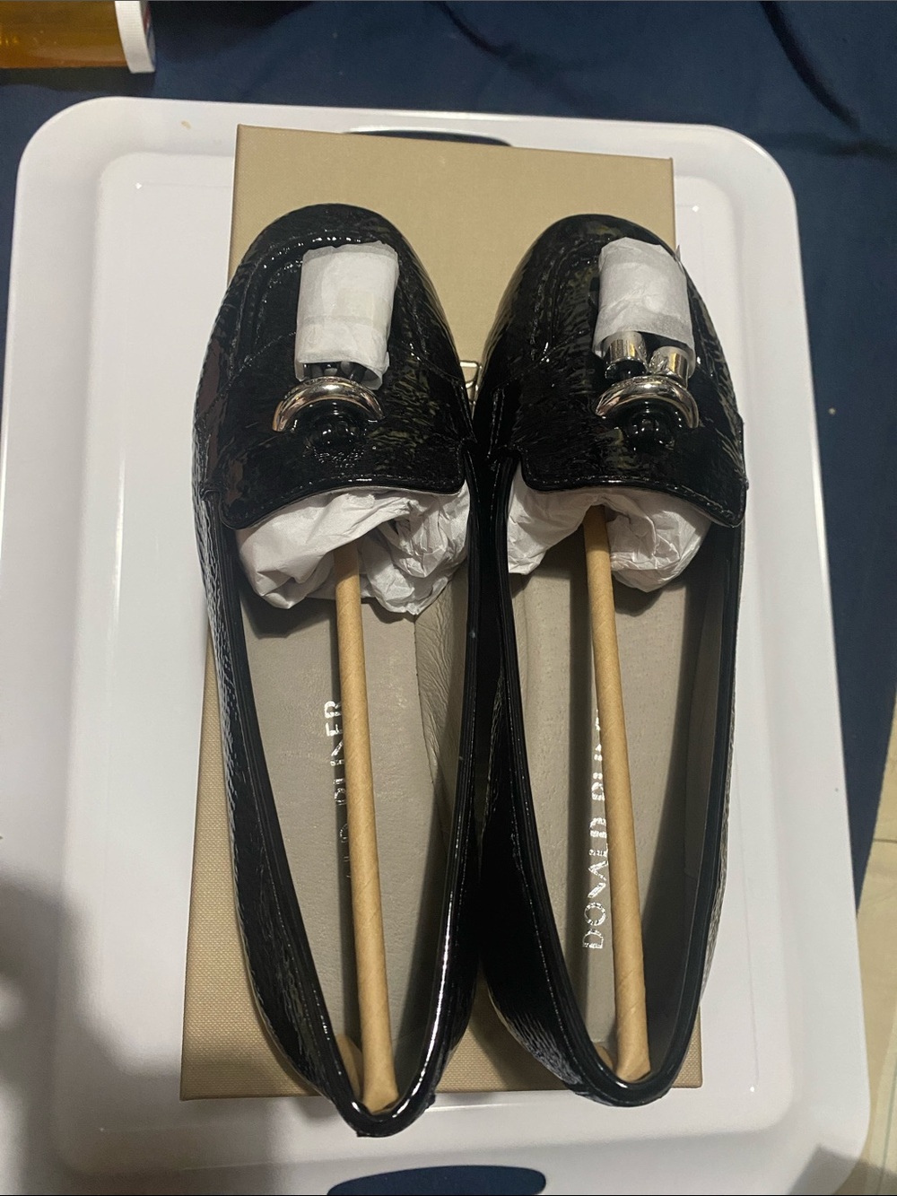 Donald J. Pliner Black Patent Loafers with Silver Accent